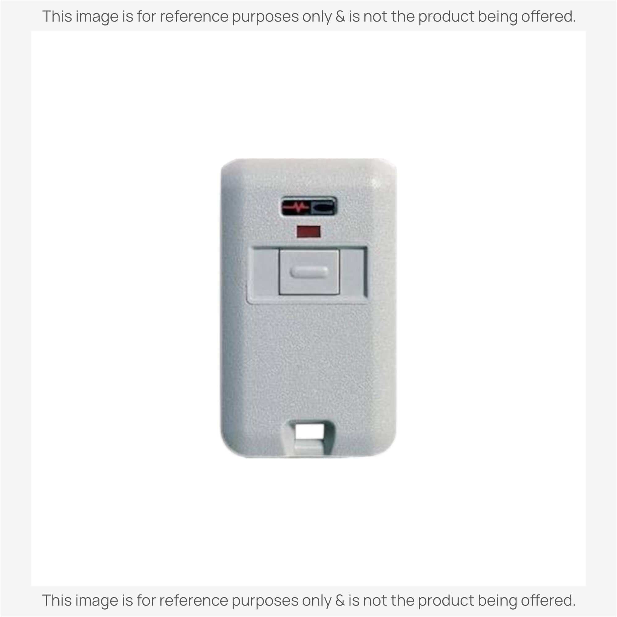 Anderic universal garage door opener remote in grey with a single button and red LED indicator light.