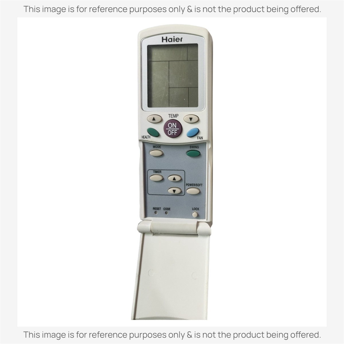 Anderic replacement remote control for Haier air conditioners with a backlit LCD display and flip-down cover.