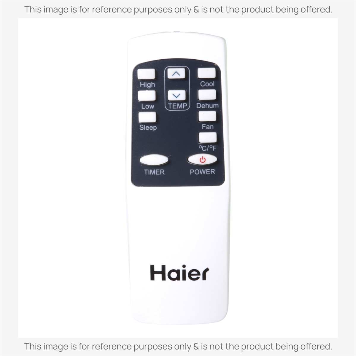 Anderic replacement remote control for Haier and GE air conditioners with white casing and black button interface.