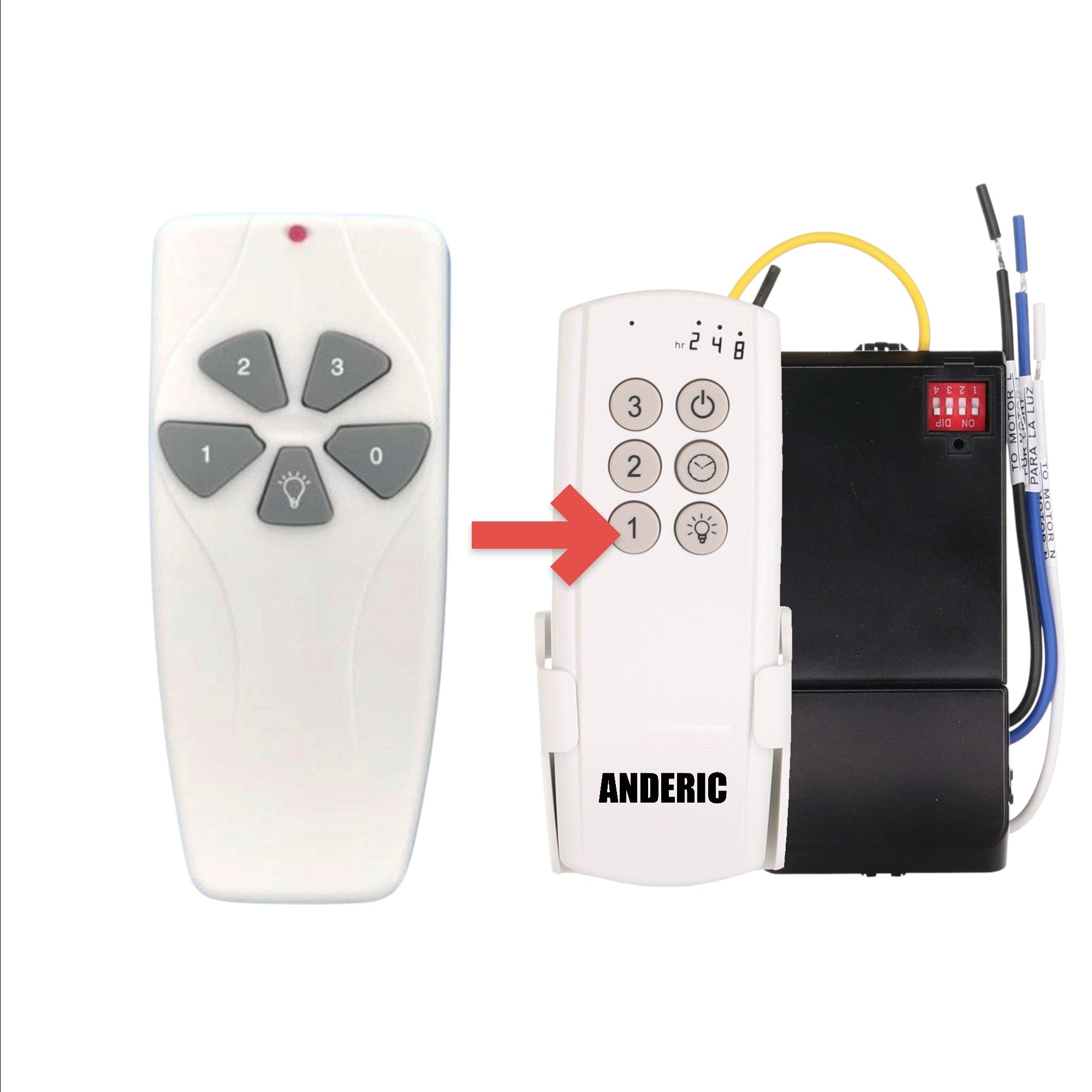 Anderic replacement remote control for Harbor Breeze ceiling fans with speed and light dimming buttons.