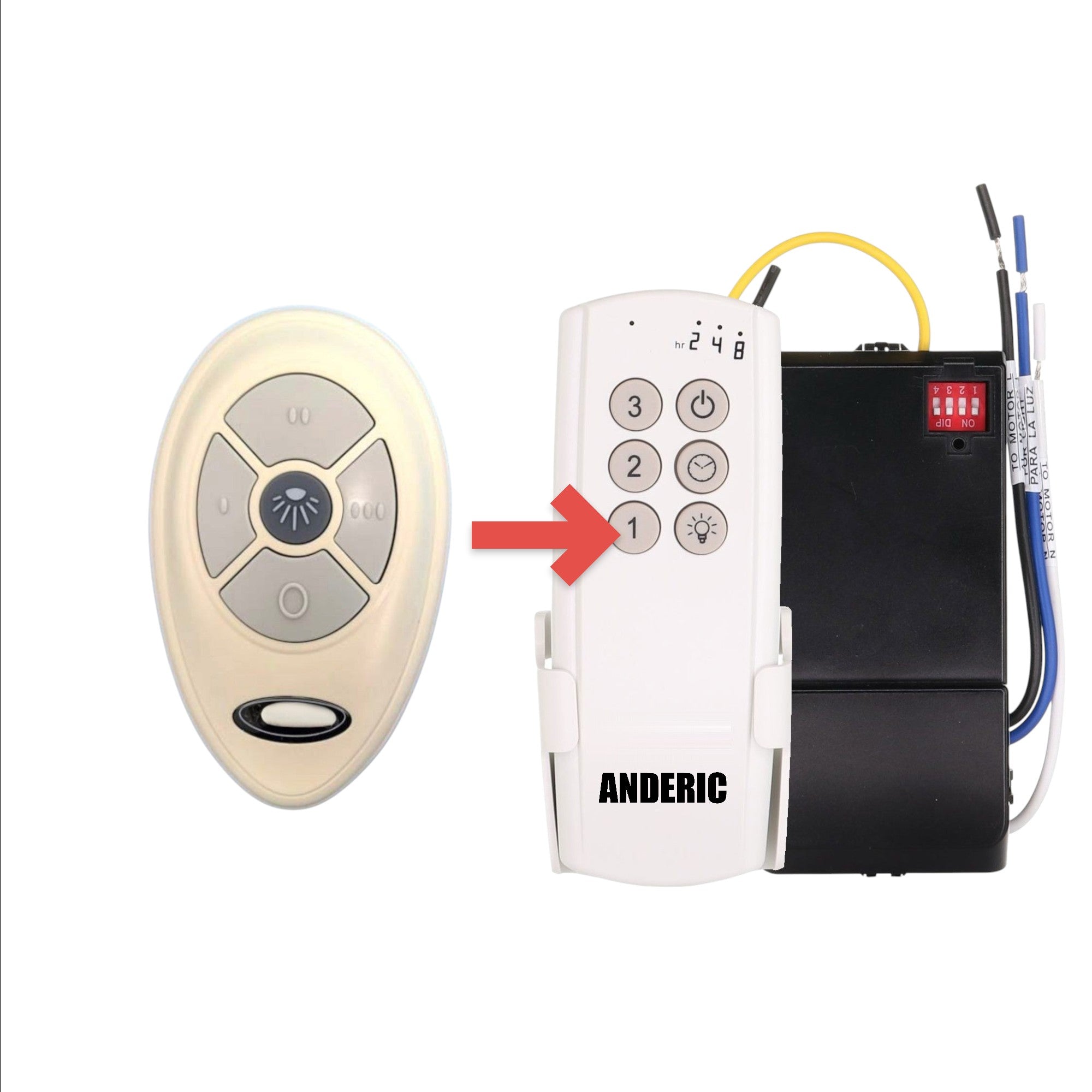 Anderic replacement remote control for Harbor Breeze ceiling fans with fan speed and light dimming buttons.