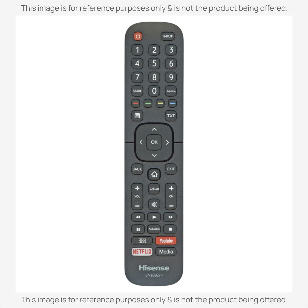 Anderic substitute remote control for Hisense EN2BB27H Smart TVs featuring black casing and standard navigation buttons.