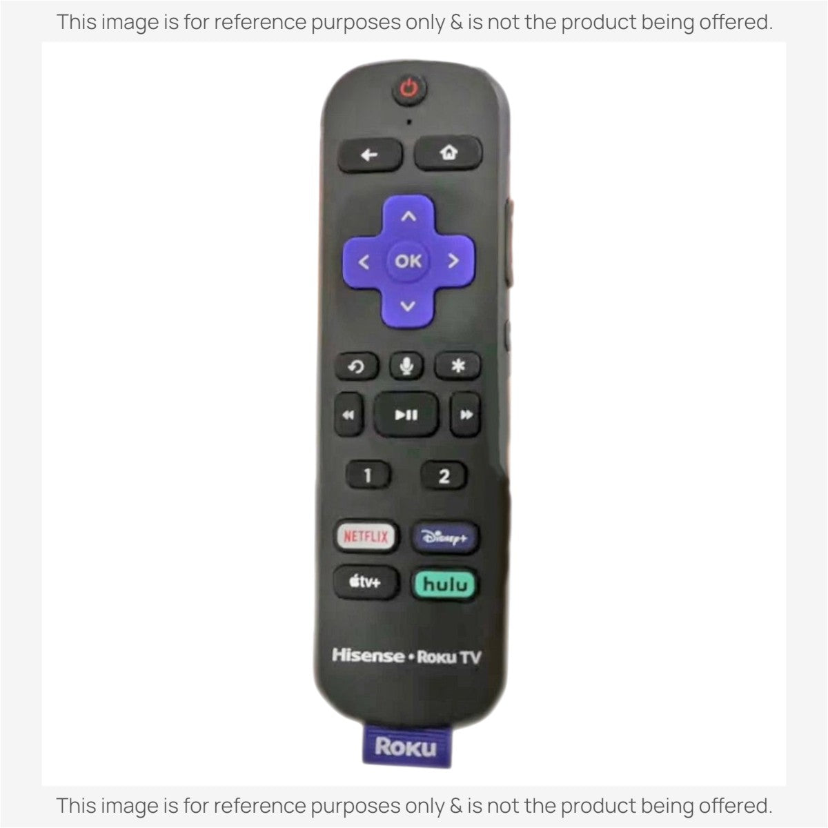 Anderic substitute remote control for Hisense Roku TV featuring a purple directional pad and streaming app buttons.