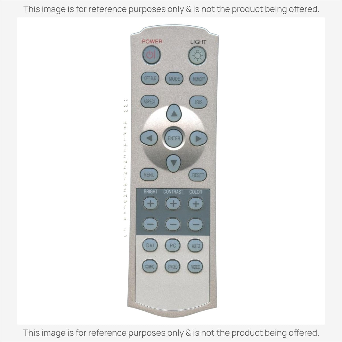 Anderic replacement remote control for Hitachi projectors with grey finish and clearly labeled function buttons.