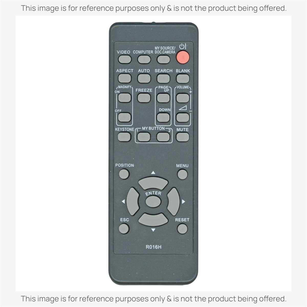 Anderic replacement remote control for Hitachi R016H projectors with grey buttons and a black casing.