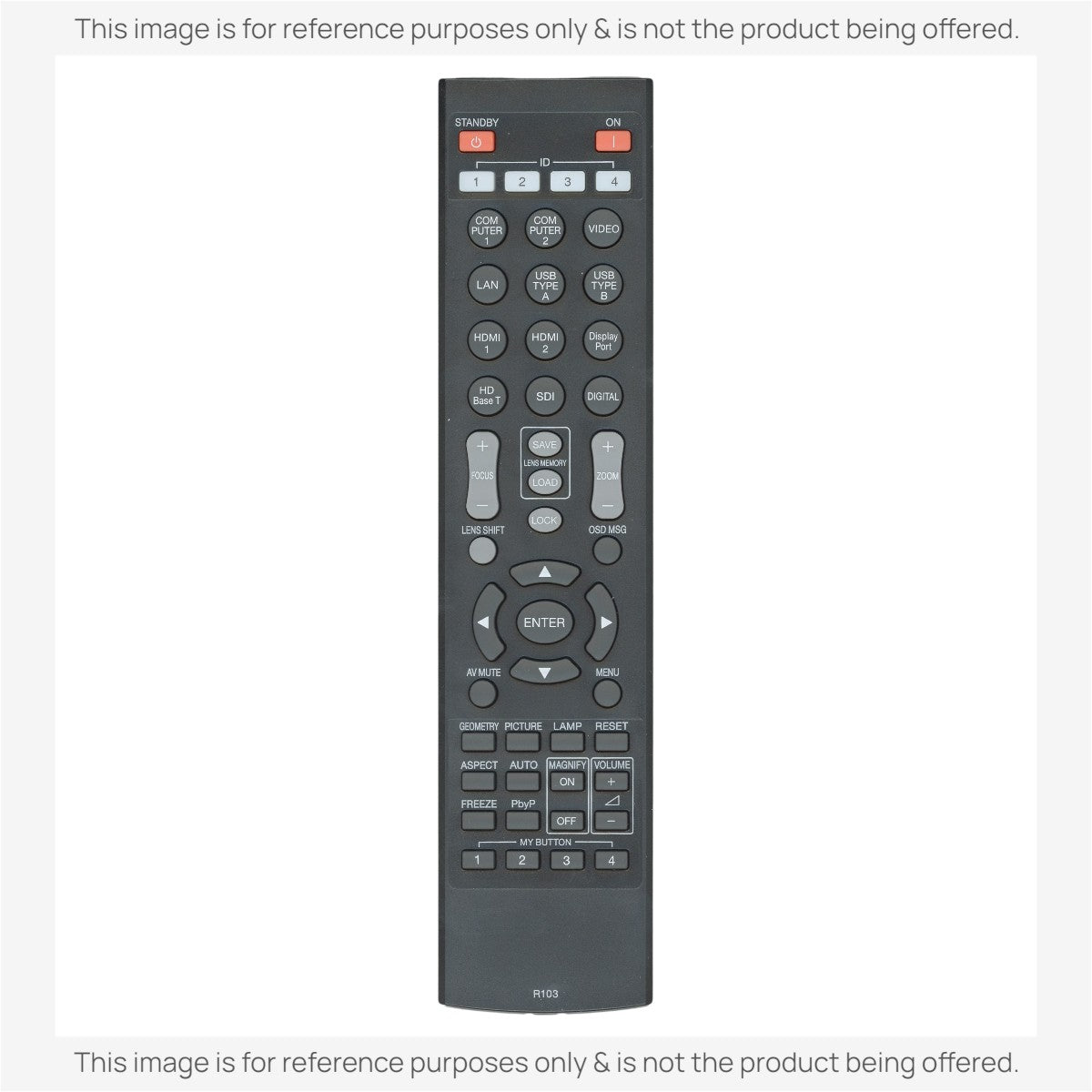 Anderic RR3720 replacement remote control for Hitachi R103 projectors featuring a full keypad and menu navigation.