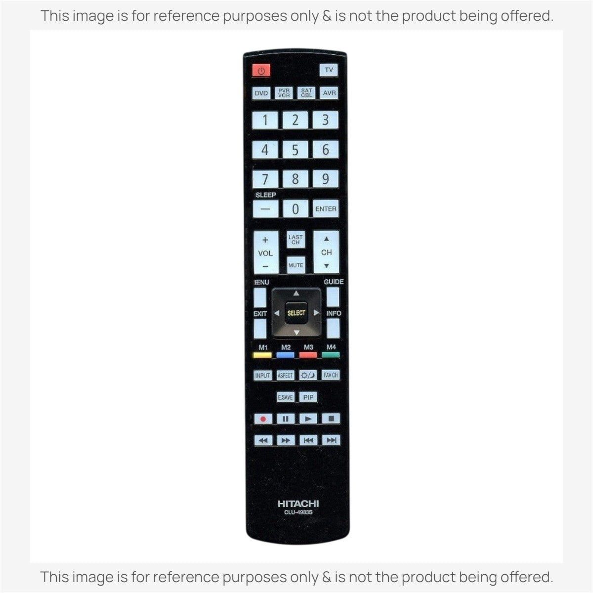Anderic substitute remote control for Hitachi CLU-4983S TVs featuring a full button layout for standard operations.