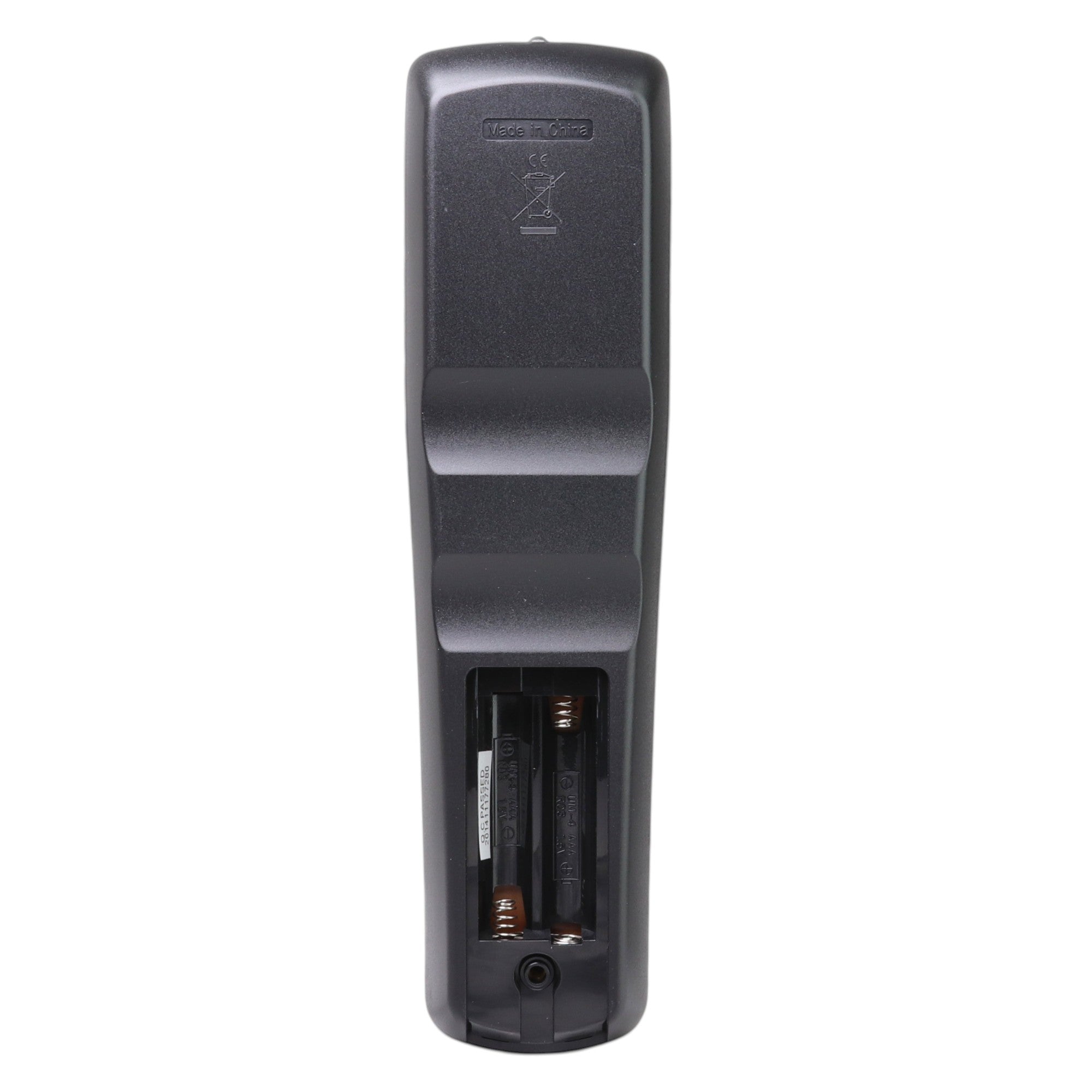 Back view of Anderic replacement remote control for Hitachi CLU-4983S showing battery compartment