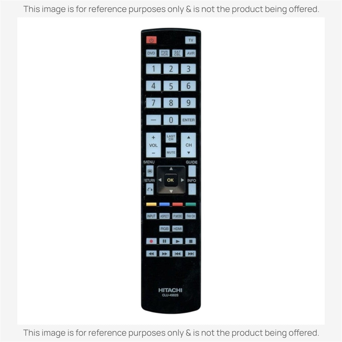 Anderic replacement remote control for Hitachi CLU-4982S TVs featuring a full numeric keypad and menu navigation.