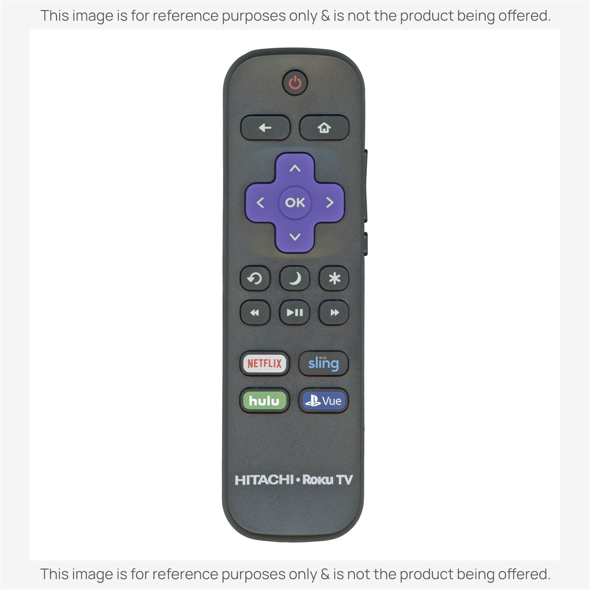 Anderic replacement Roku TV remote control for Hitachi with purple directional pad and streaming app shortcut buttons.