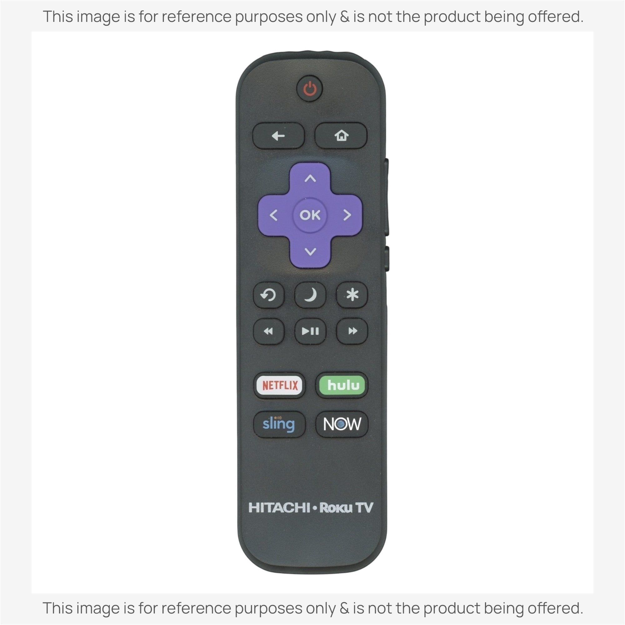 Anderic replacement remote control for Hitachi Roku TV featuring a purple directional pad and streaming app buttons.