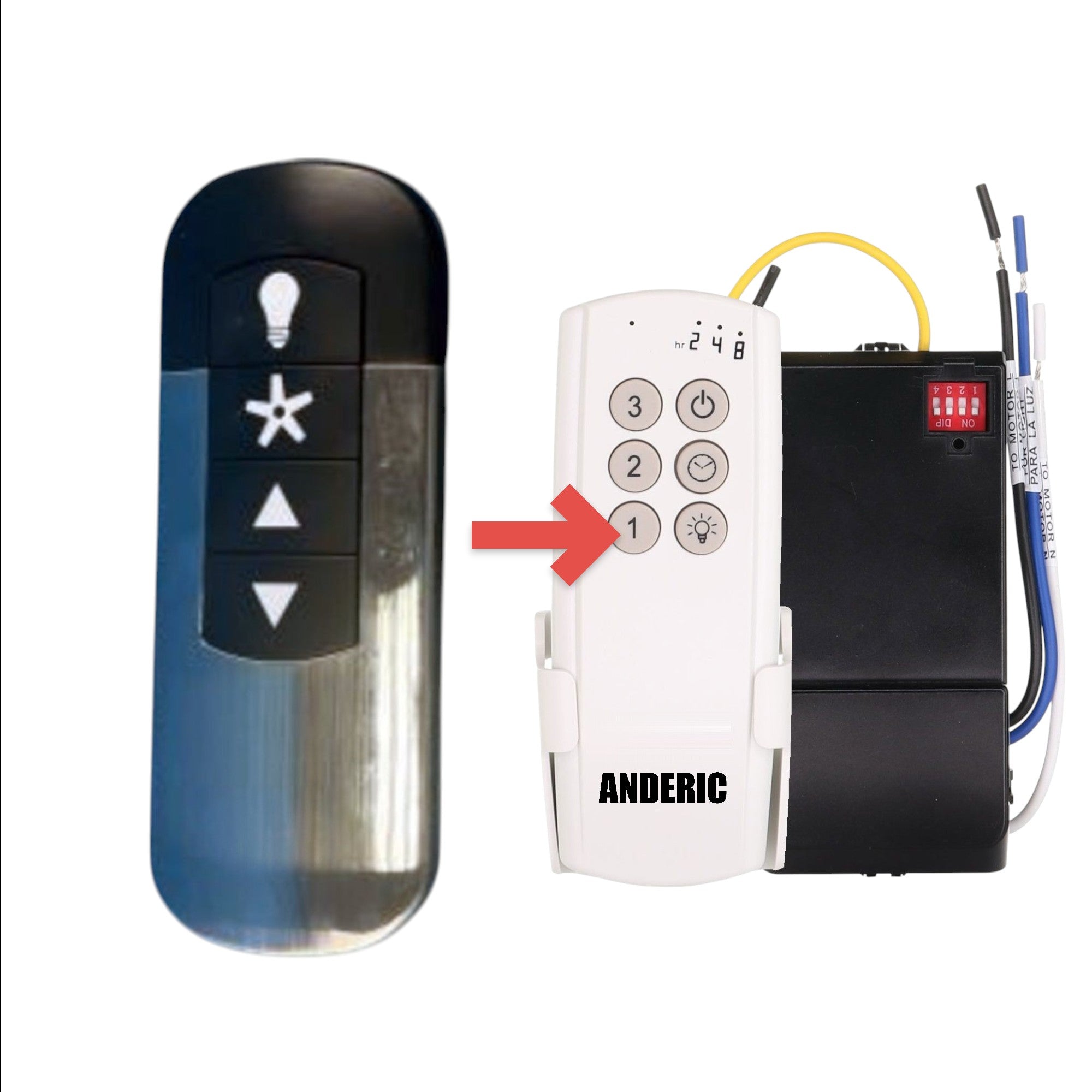 Anderic replacement remote for Hunter K6266-A1 ceiling fan with light dimming and speed control buttons