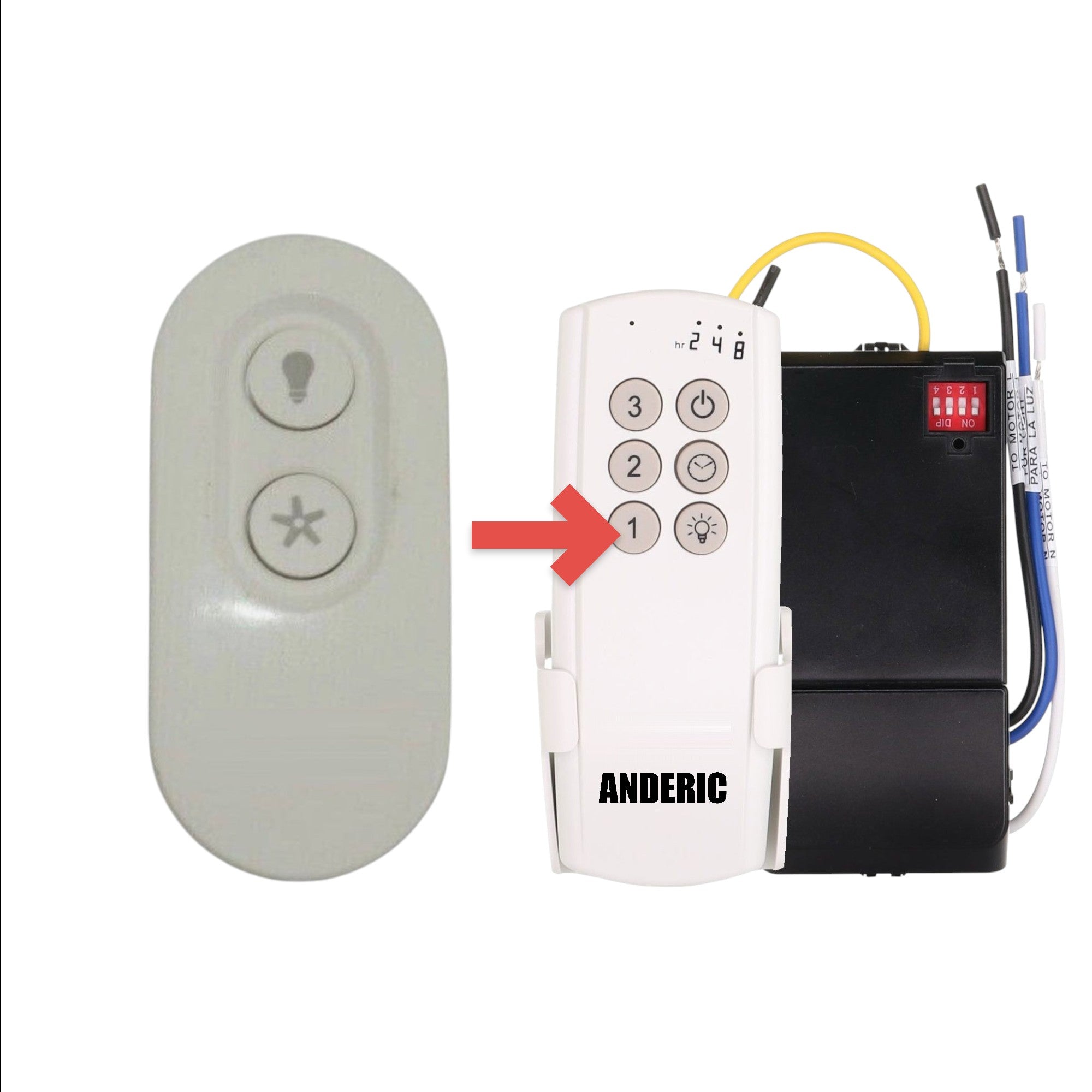 Anderic white ceiling fan remote control replacement for Hunter 99394 IN2TX37 with light and fan speed buttons