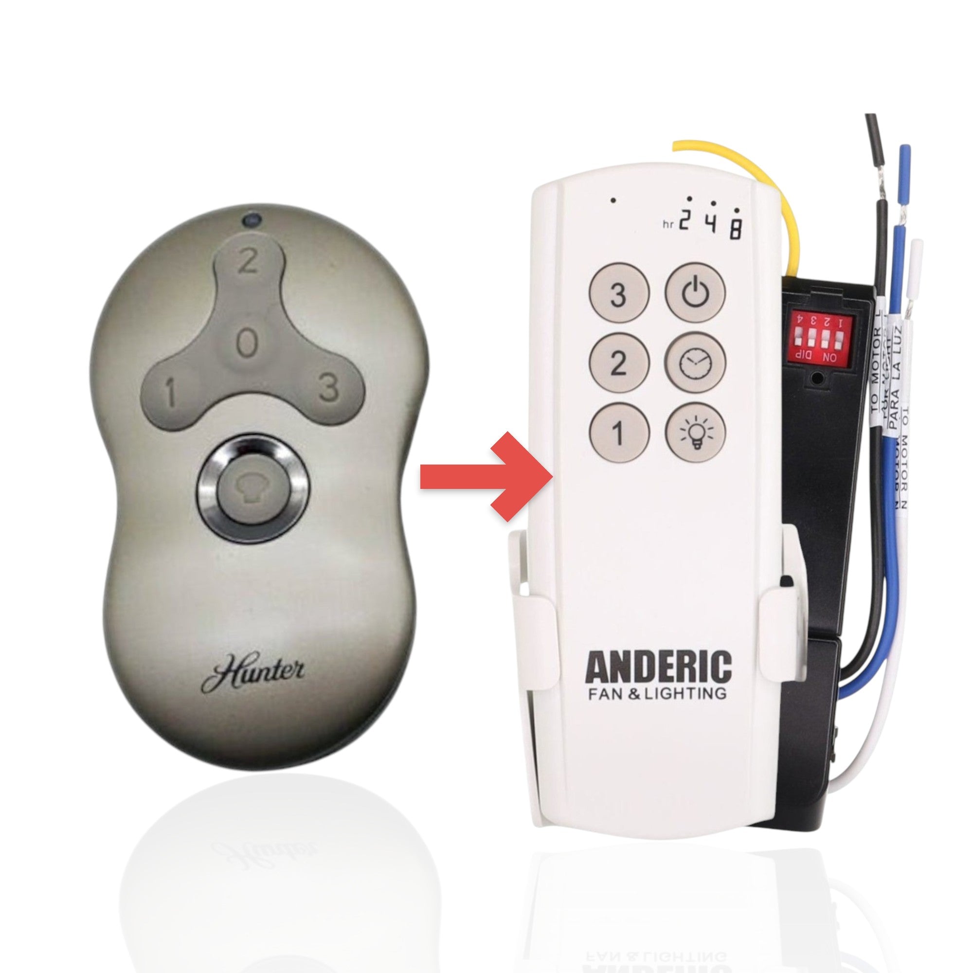 Anderic substitute remote control for Hunter ceiling fans, beige finish with 350MHz frequency and wall mount bracket.