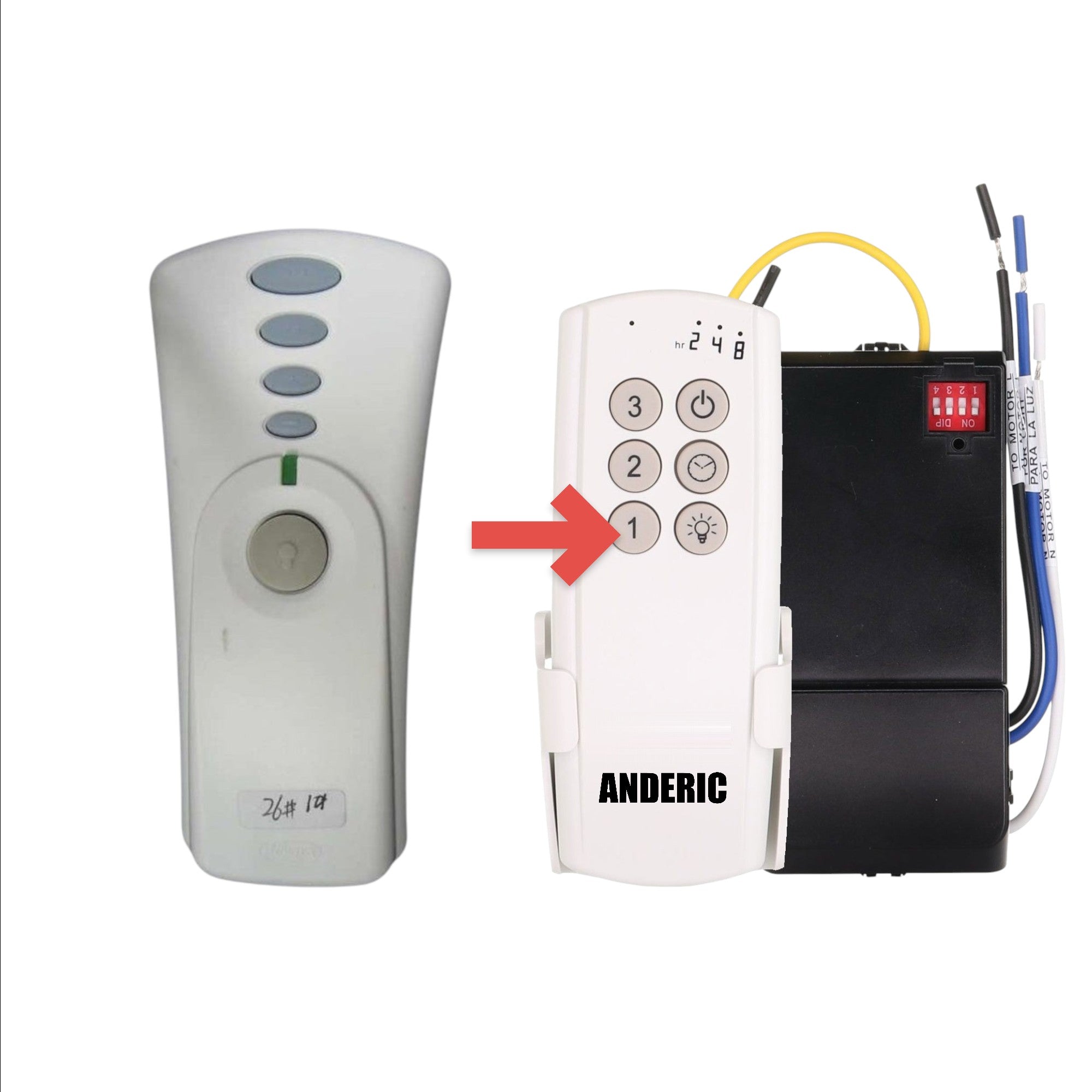 Anderic replacement remote control for Hunter IN2TX29 27206 ceiling fans, white with 350MHz frequency.