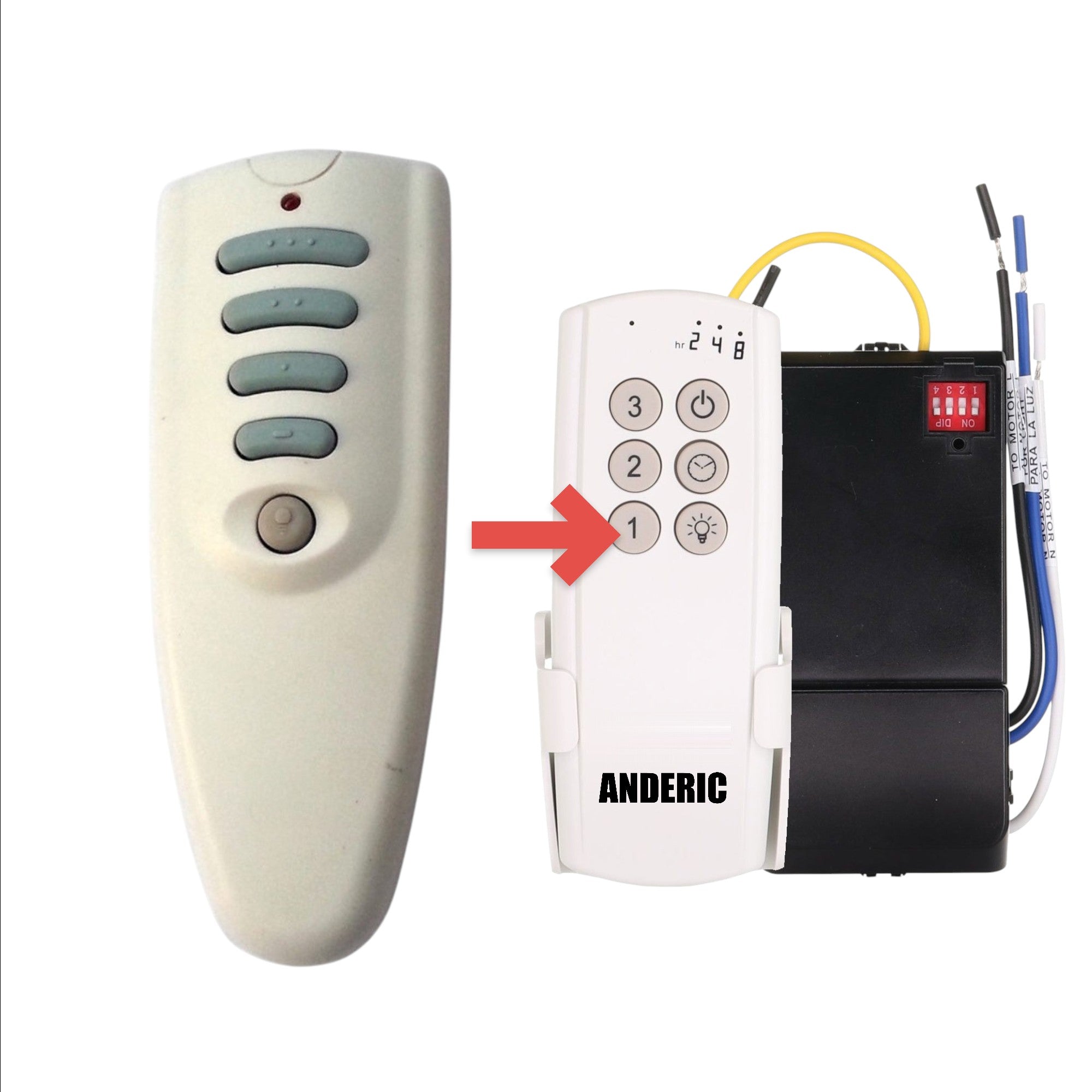 Anderic replacement remote control for Hunter ceiling fan model 8509401 with speed and light buttons