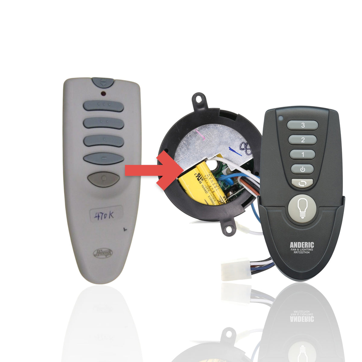 Anderic replacement remote control kit for Hunter ceiling fans with receiver and buttons for speed and light control