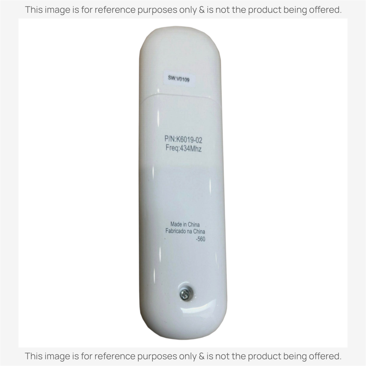 Anderic white ceiling fan remote control replacement for Hunter K6019-02, 434MHz frequency, back view.