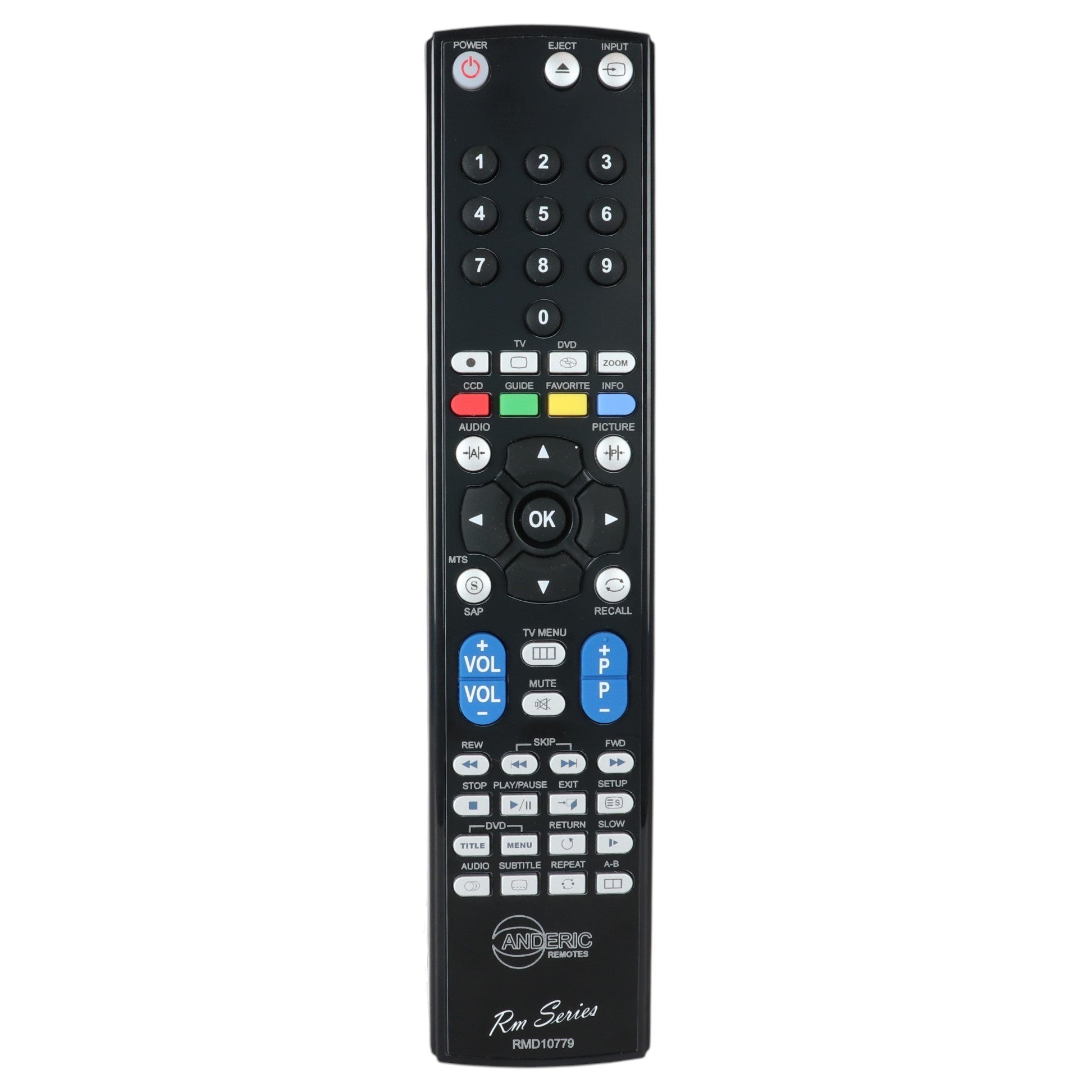 Anderic replacement remote control for Insignia and Dynex TV/DVD combos with full navigation and playback buttons.
