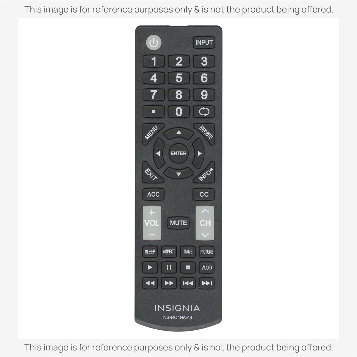 Anderic replacement remote control for Insignia TVs featuring a black keypad with standard navigation and media buttons