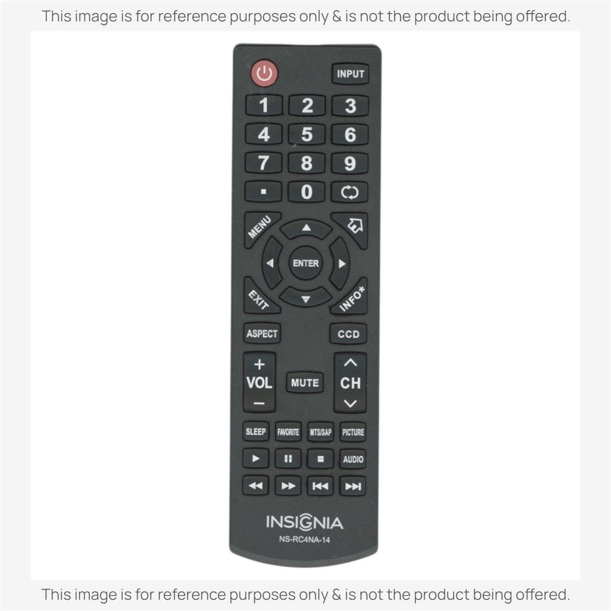 Anderic replacement remote control for Insignia TVs with black casing and clearly labeled white button functions