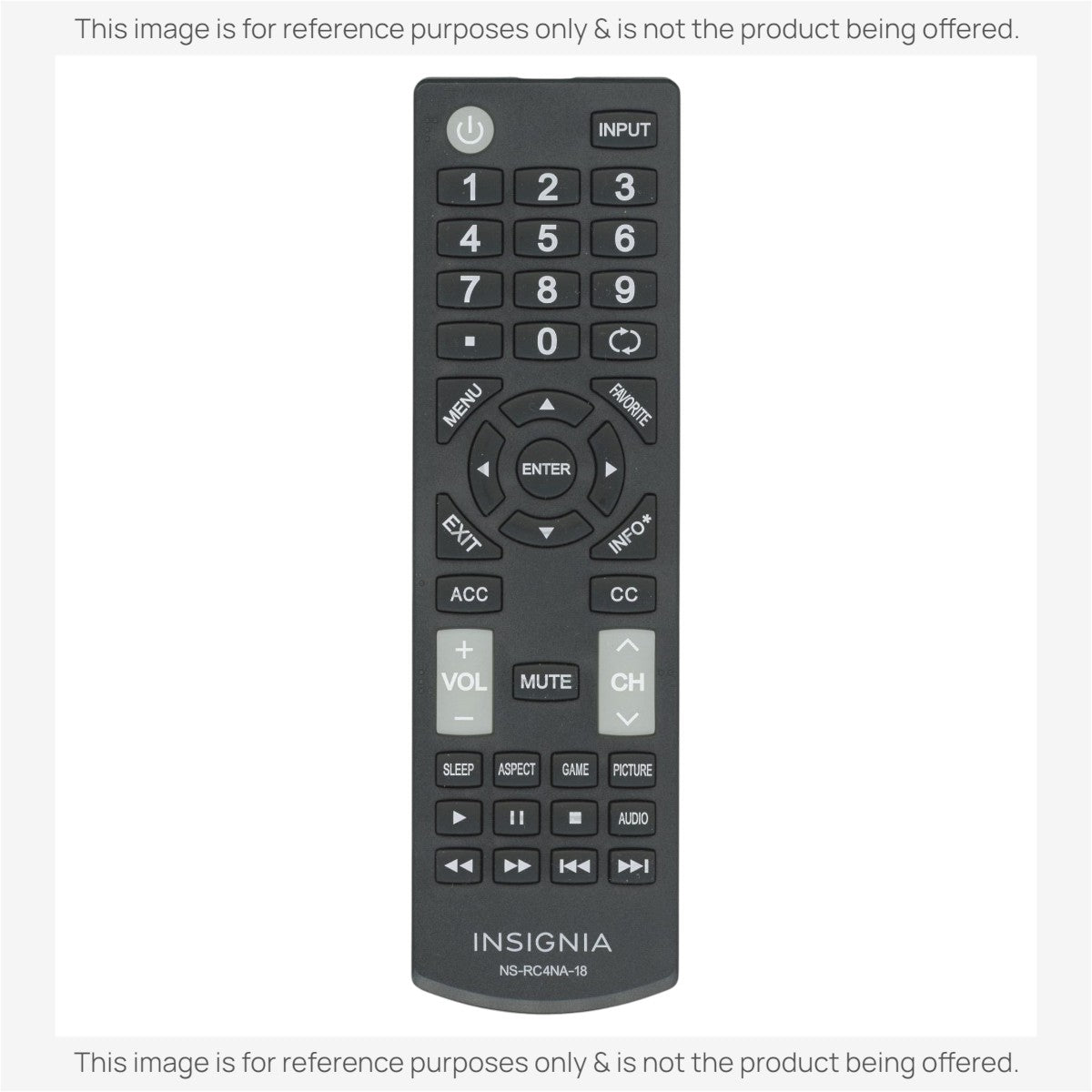 Anderic substitute remote control for Insignia TVs, featuring black casing, numeric keypad, and navigation buttons.