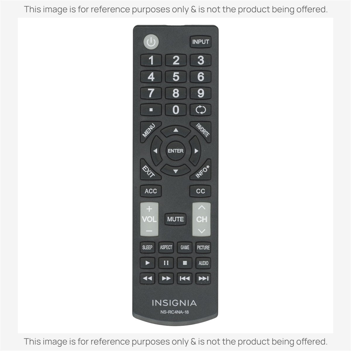 Anderic black replacement remote control for Insignia TVs featuring number pad, menu navigation, and volume controls.