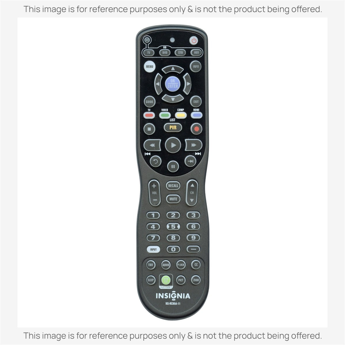 Anderic universal remote control for Insignia TVs with backlit keypad and dedicated streaming app buttons.