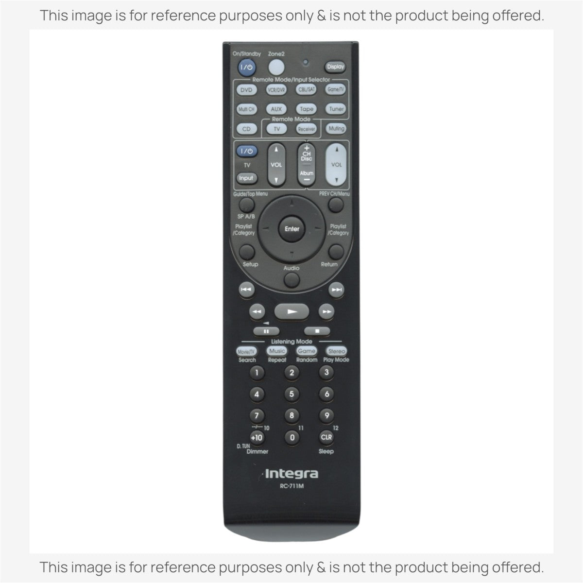 Anderic black replacement remote control for Integra RC711M receiver with full button layout and numeric keypad