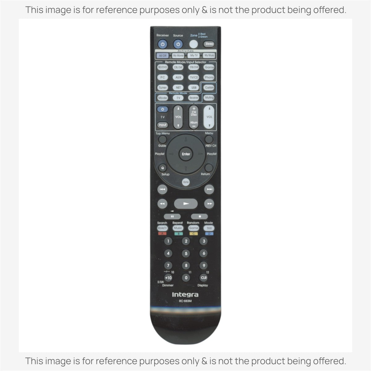 Anderic RC865M replacement remote control for Integra RC-883M receiver featuring a full numeric keypad and menu buttons