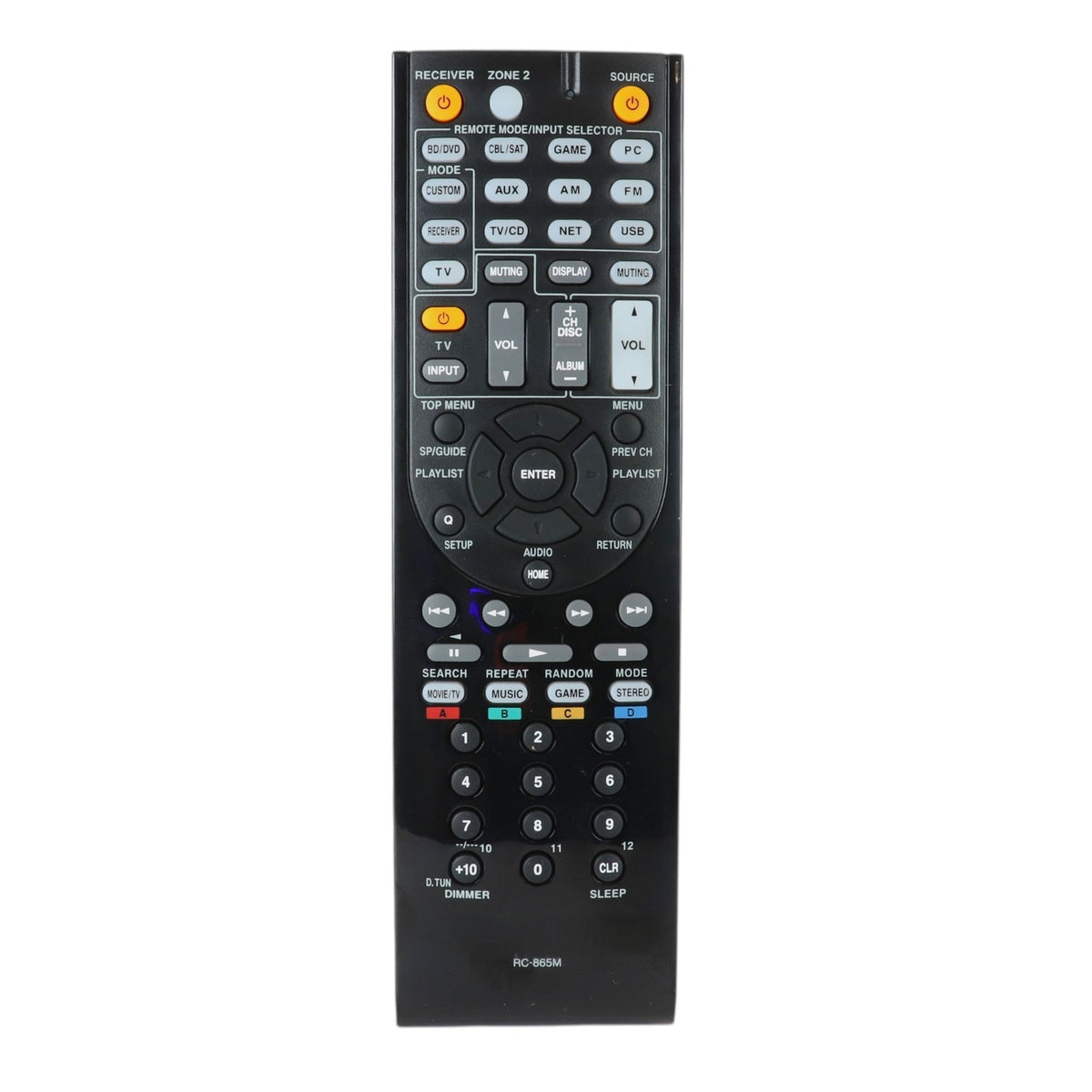 Anderic RC865M black replacement remote control for Integra receivers with full button layout and input selectors