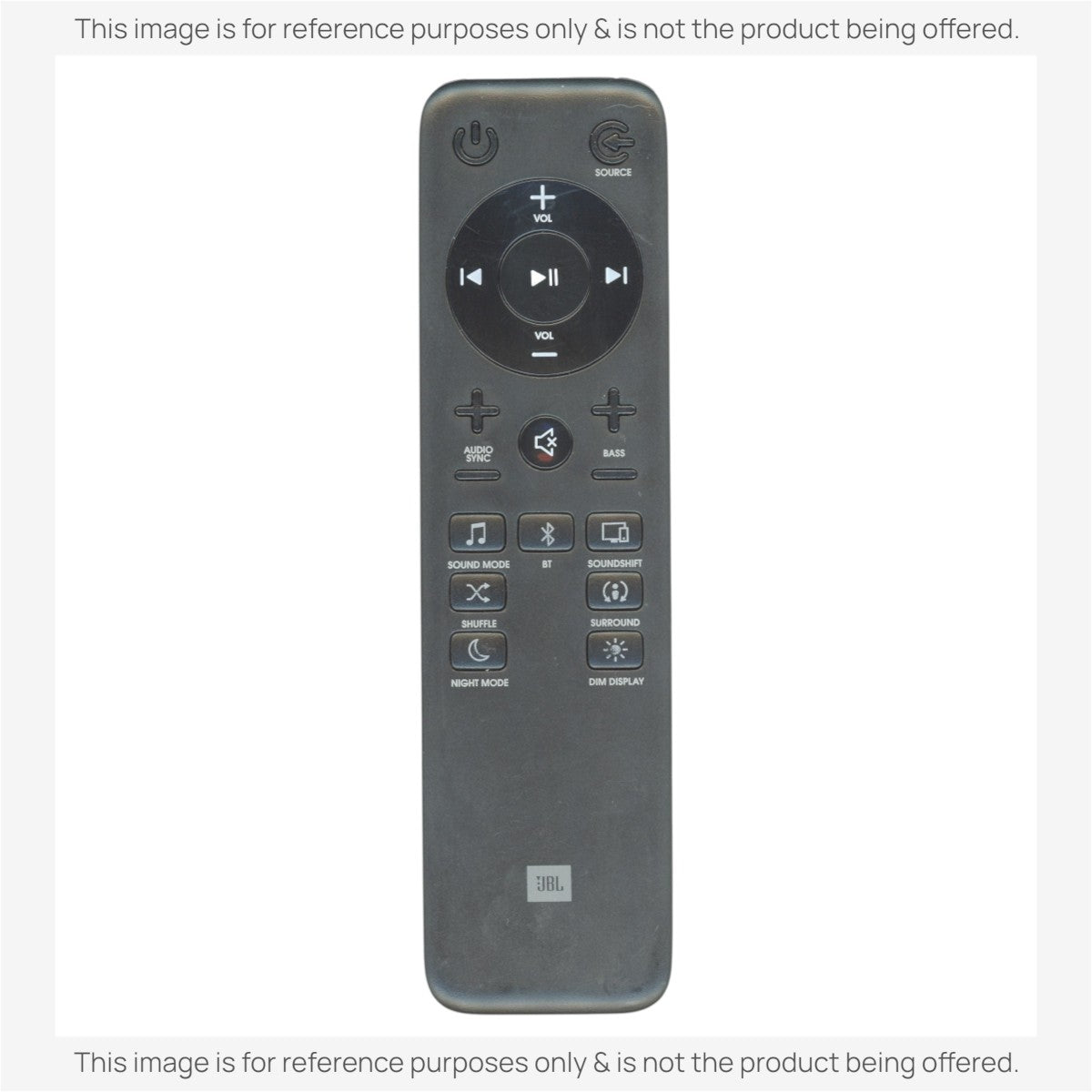 Anderic replacement remote control for JBL SRC2100 sound bar in black with clearly labeled function buttons
