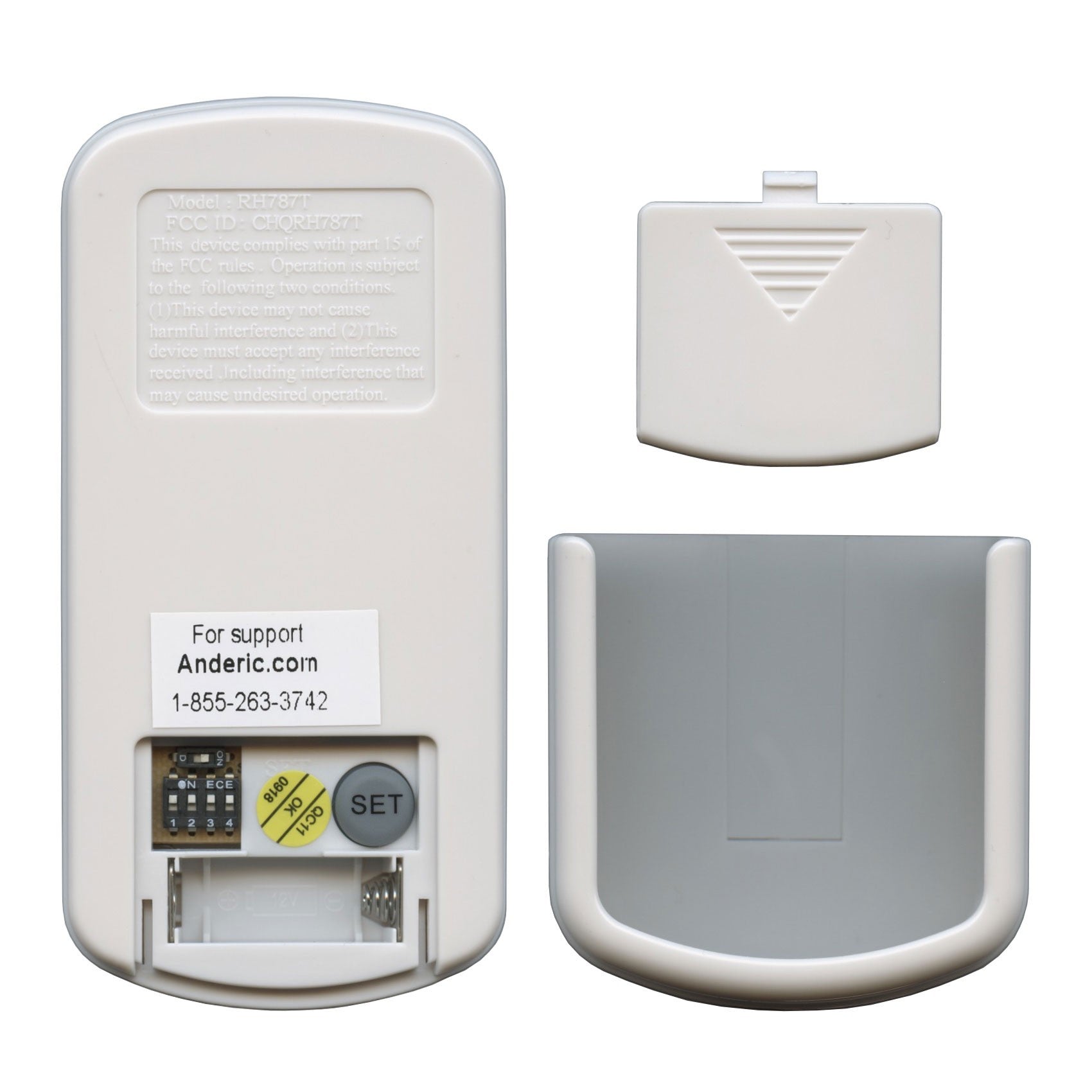 Anderic ceiling fan remote receiver and wall mount bracket in white plastic for Kichler fan systems.
