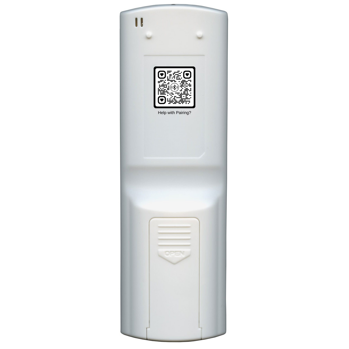 Back view of the Anderic KTN828 universal air conditioner remote featuring a QR code for pairing assistance