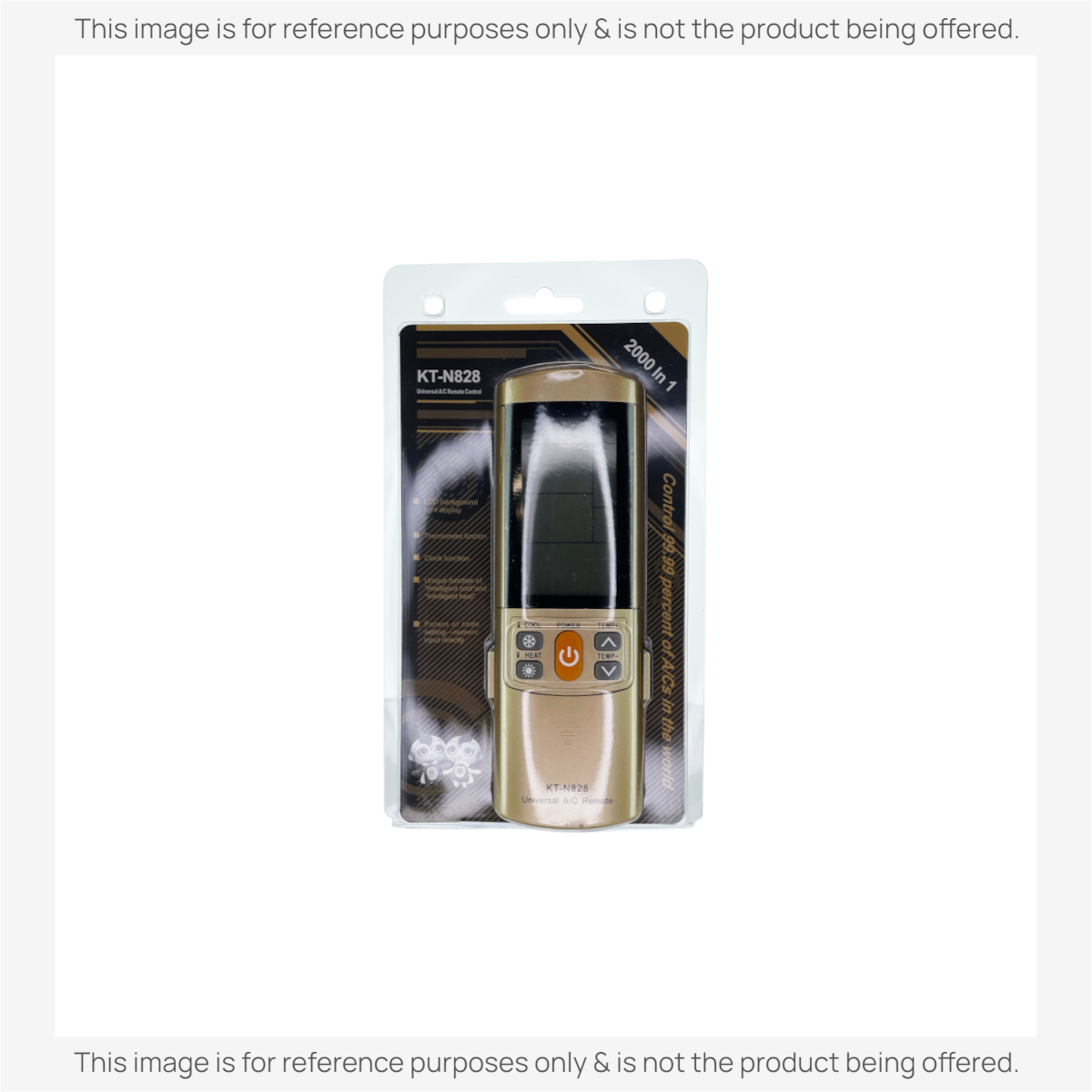 Anderic KTN828 gold universal air conditioner remote control in original blister packaging with backlit LCD screen