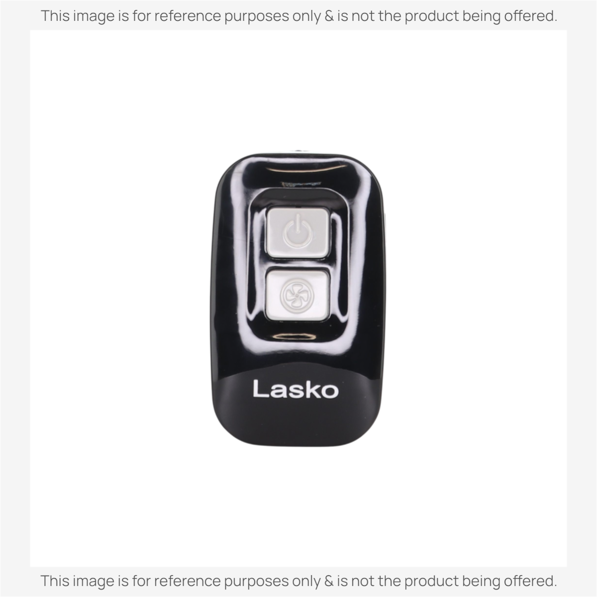 Anderic replacement remote control for Lasko upright fans featuring two silver buttons on a glossy black housing.