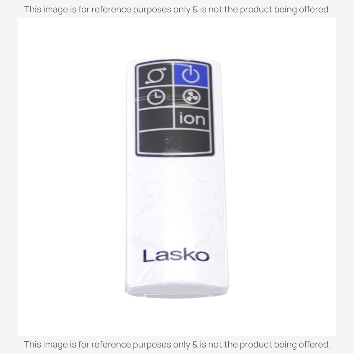 Anderic RRFAN100A white replacement remote control for Lasko tower fans with power, timer, and ionizer buttons.