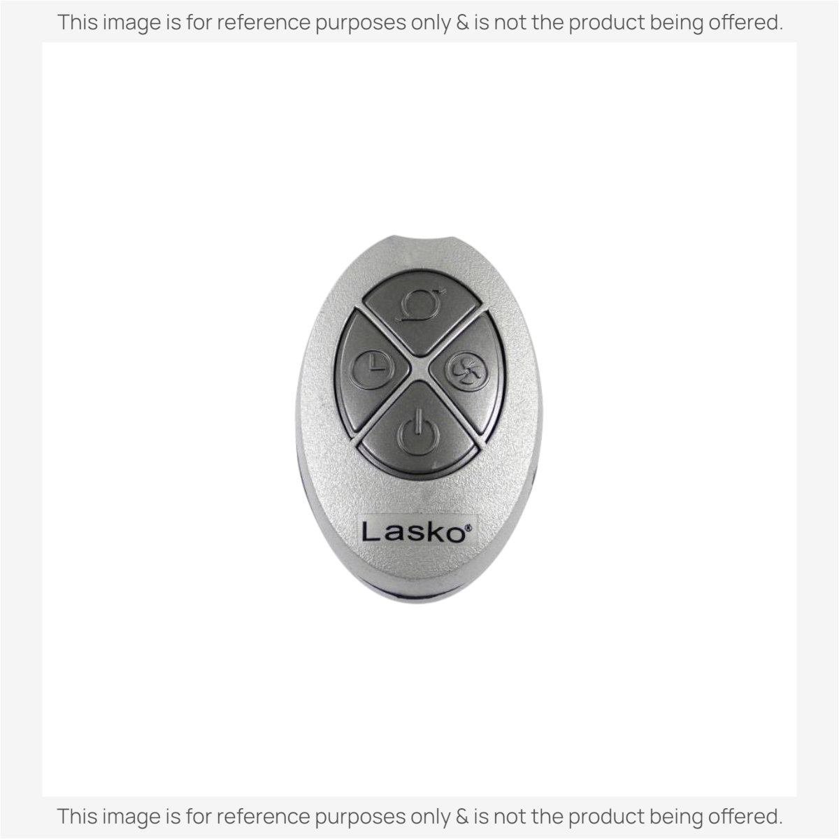 Anderic RRFAN100A replacement remote control for Lasko tower fans with silver oval casing and four function buttons.