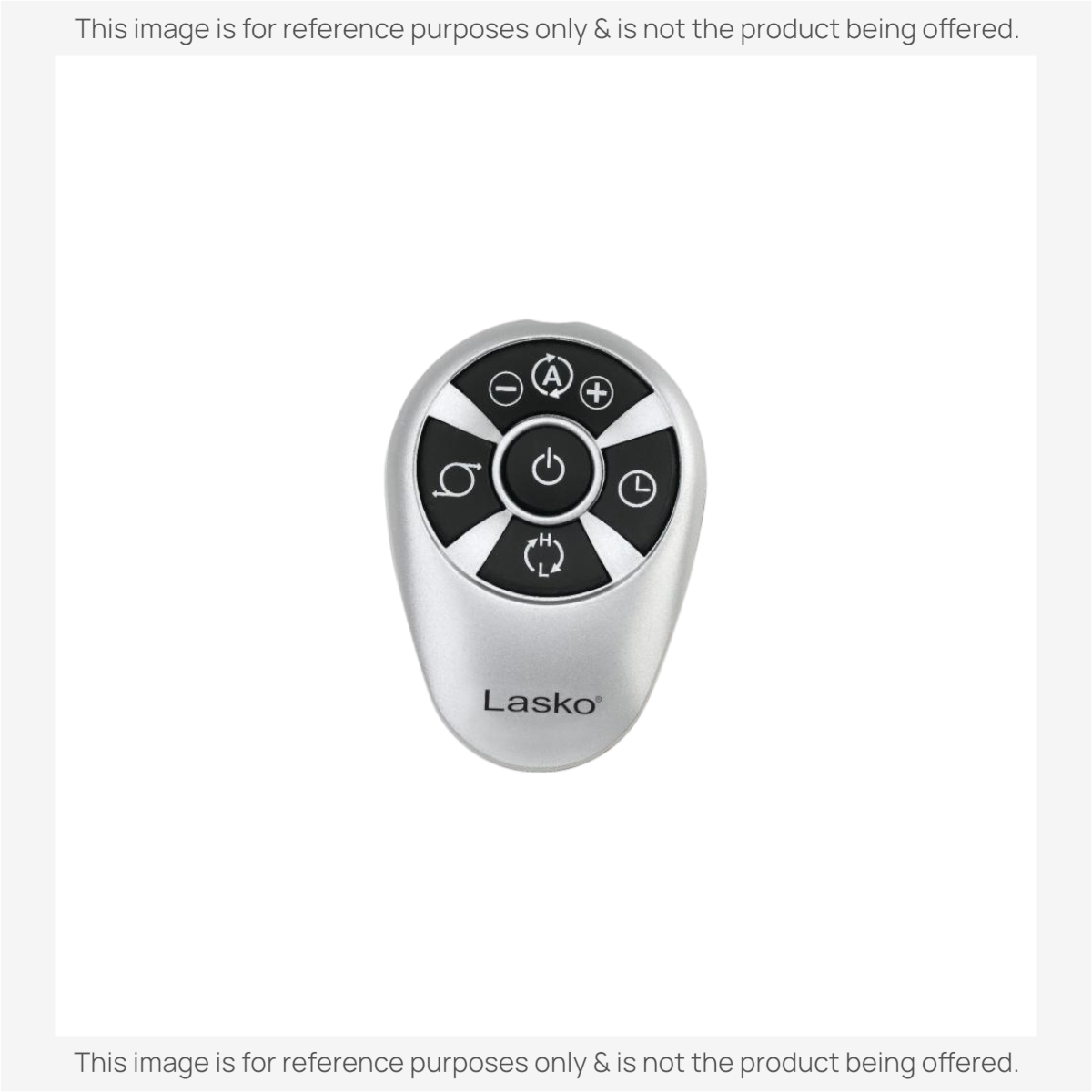 Anderic RRFAN100A replacement remote for Lasko space heaters featuring a silver finish and black button layout.