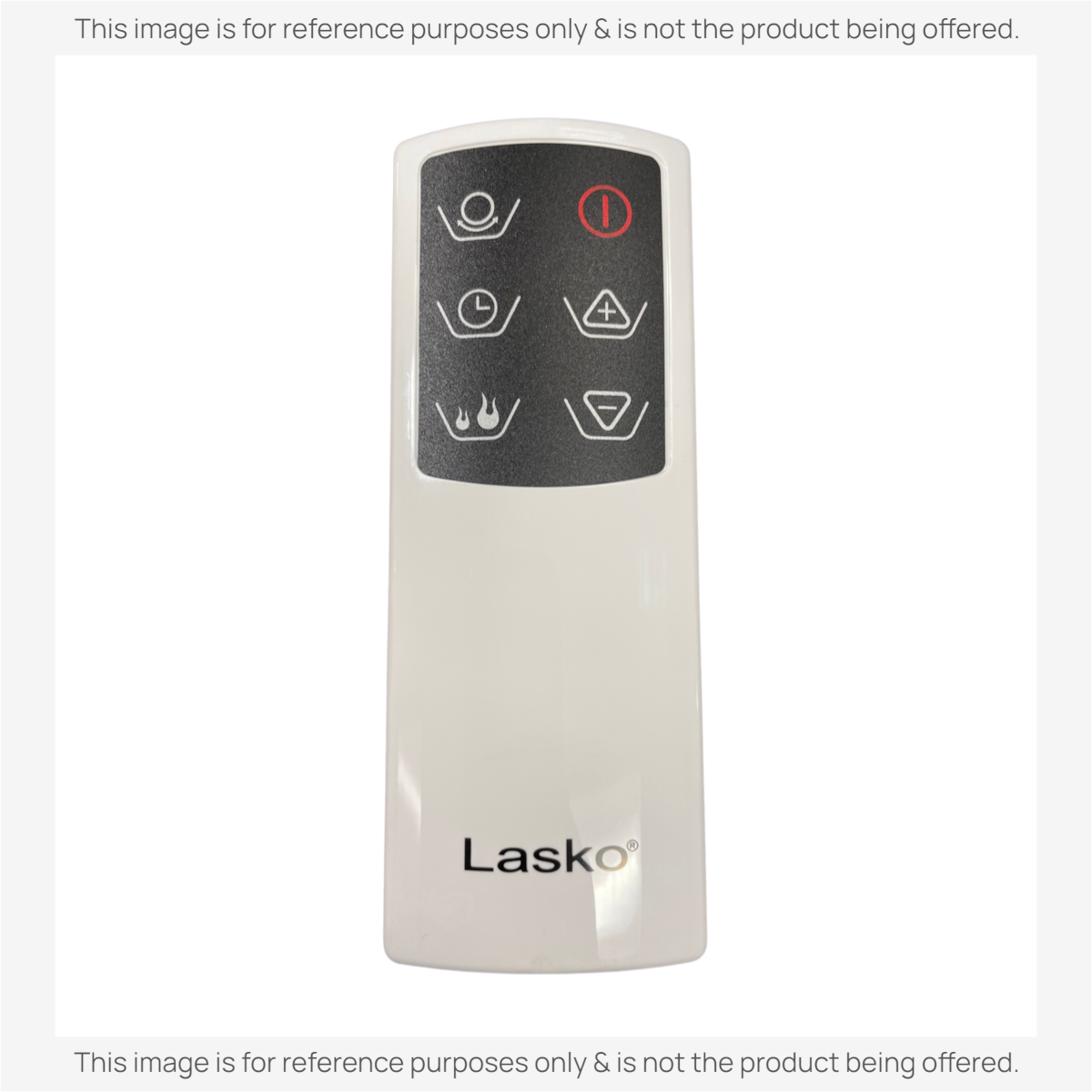 Anderic replacement remote control for Lasko space heaters in white with black button panel and six function icons.