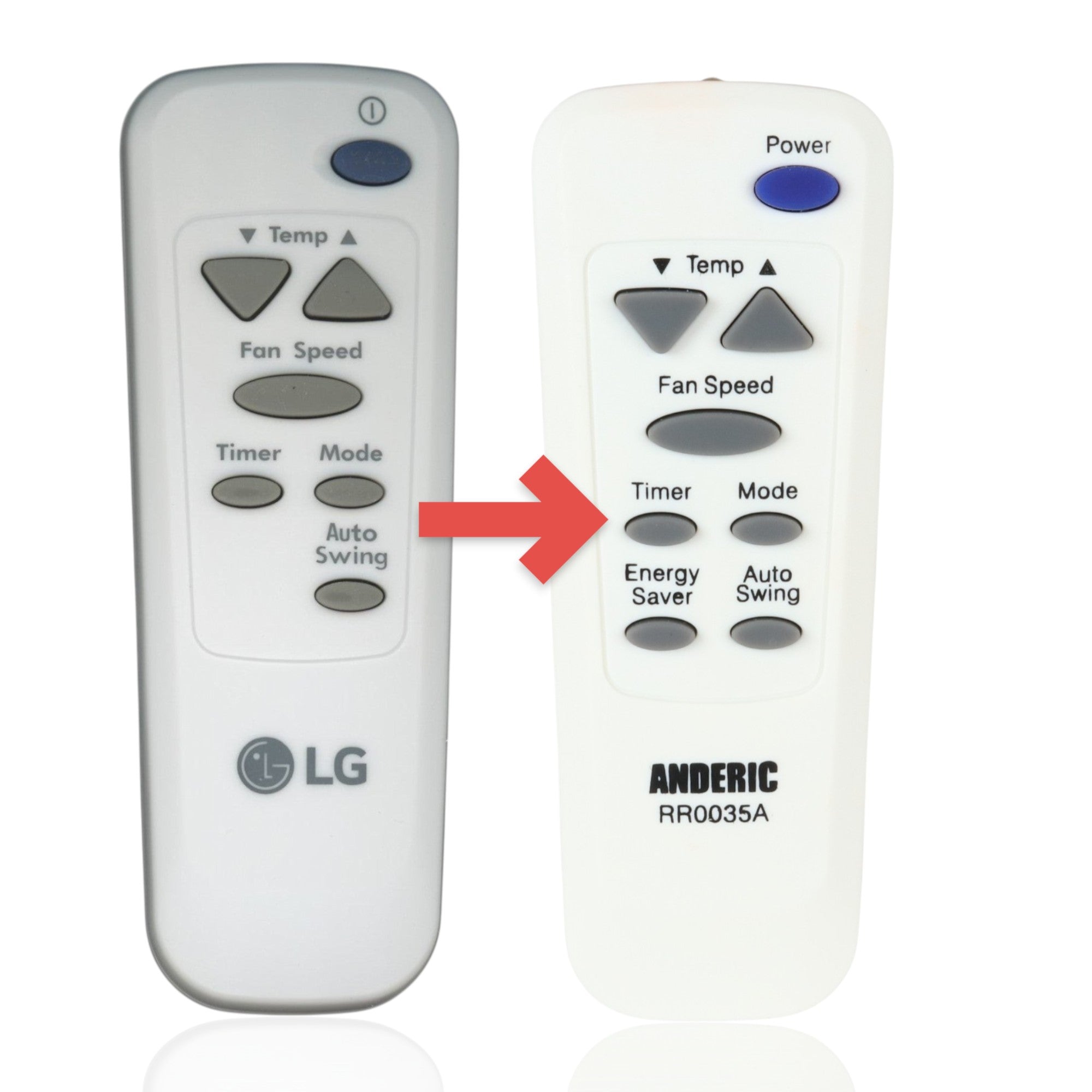 Anderic replacement remote control for LG air conditioners with temperature, fan speed, timer, and mode buttons.
