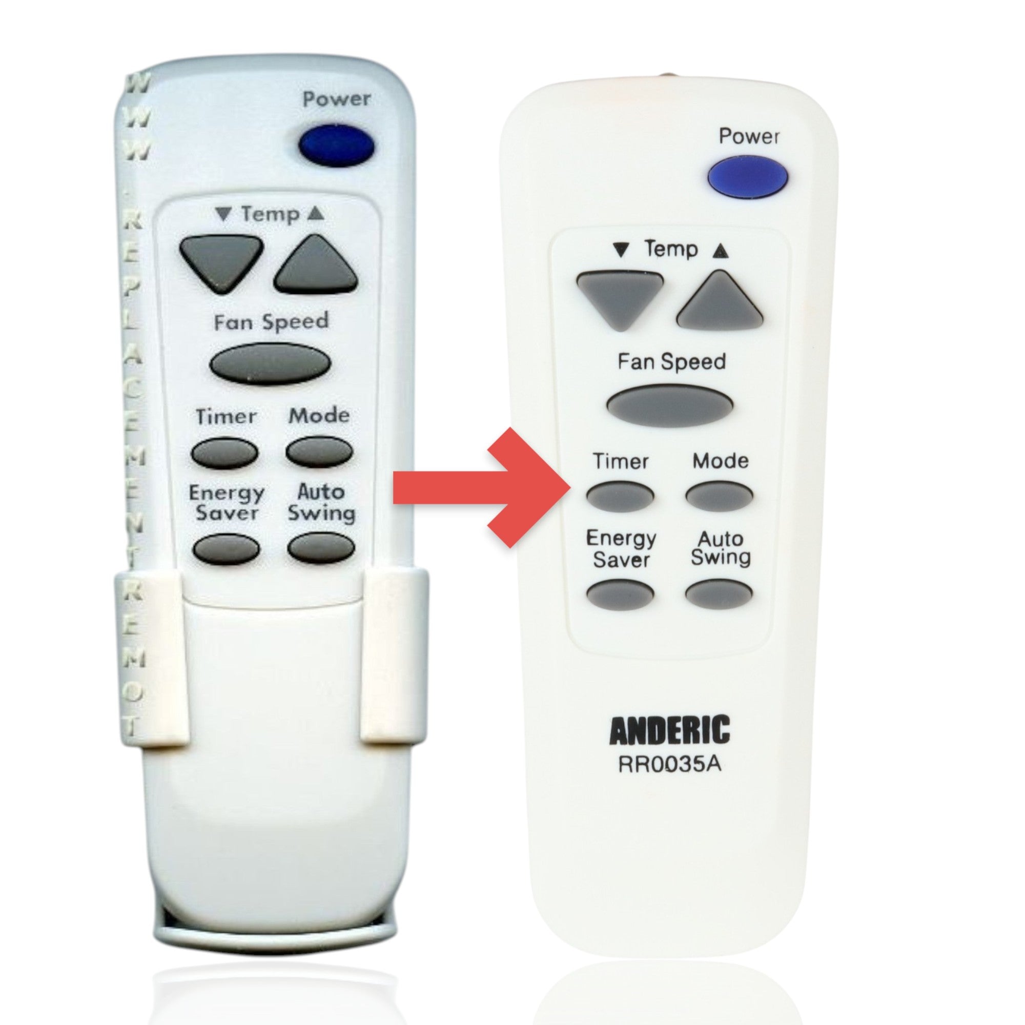 Anderic replacement remote control for LG air conditioners featuring power, temperature, fan, and mode buttons.