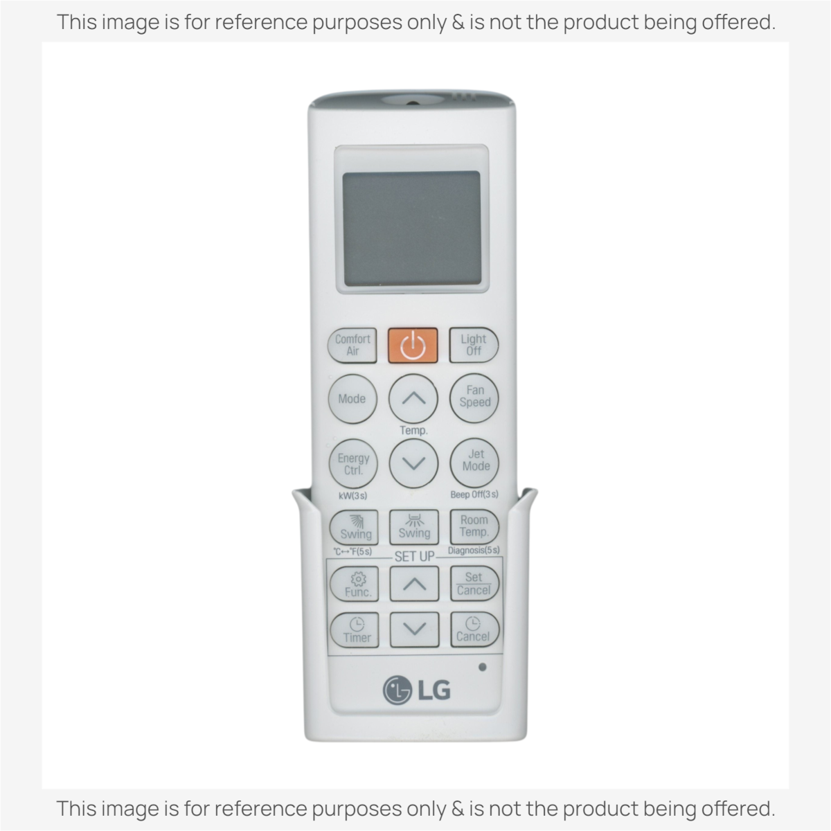 Anderic universal air conditioner remote control with backlit LCD screen, white plastic casing, and LG branding.