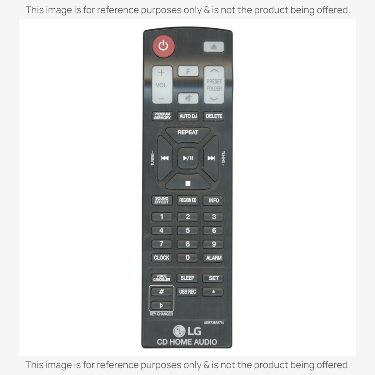 Anderic black infrared remote control for LG CD home audio systems with numeric keypad and playback controls