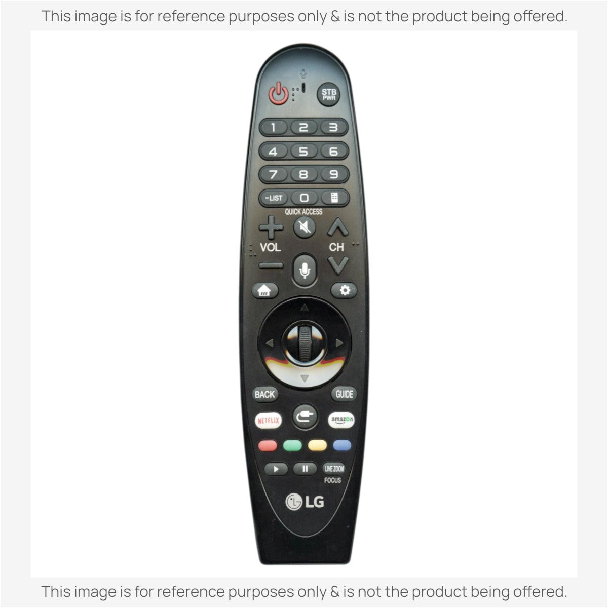 Anderic black LG Magic TV remote control featuring a central scroll wheel, voice command button, and streaming keys.