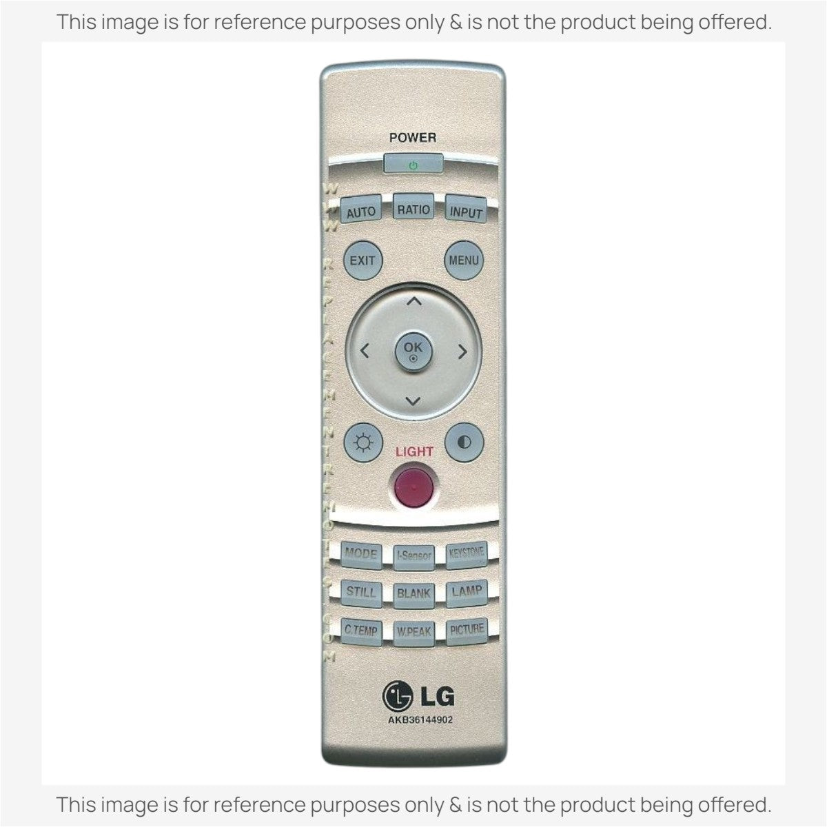 Anderic replacement remote control for LG AKB36144902 projector in silver with labeled buttons and central navigation.