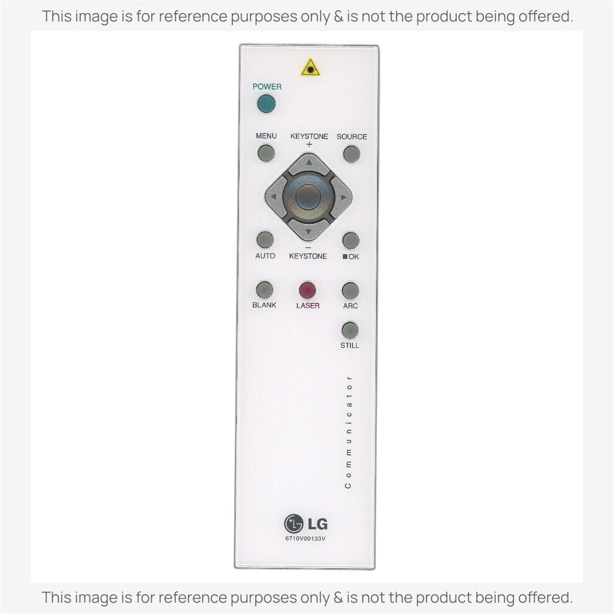 Anderic replacement remote control for LG 6710V00133V projector, featuring a white finish and dedicated laser button.