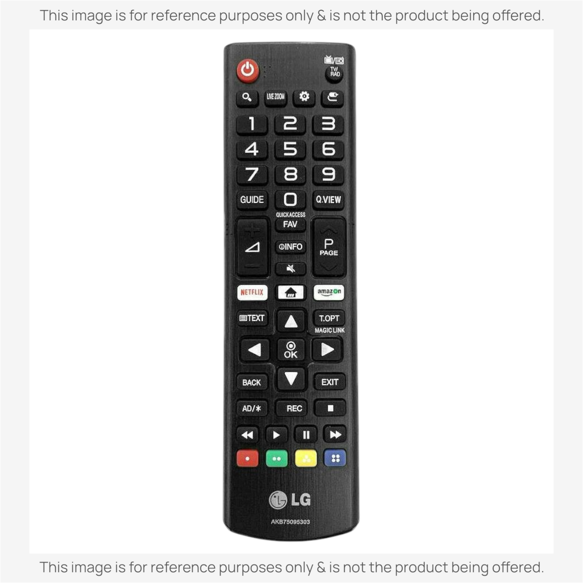 Anderic replacement infrared remote control for LG Smart TVs with dedicated Netflix and Prime Video shortcut buttons.