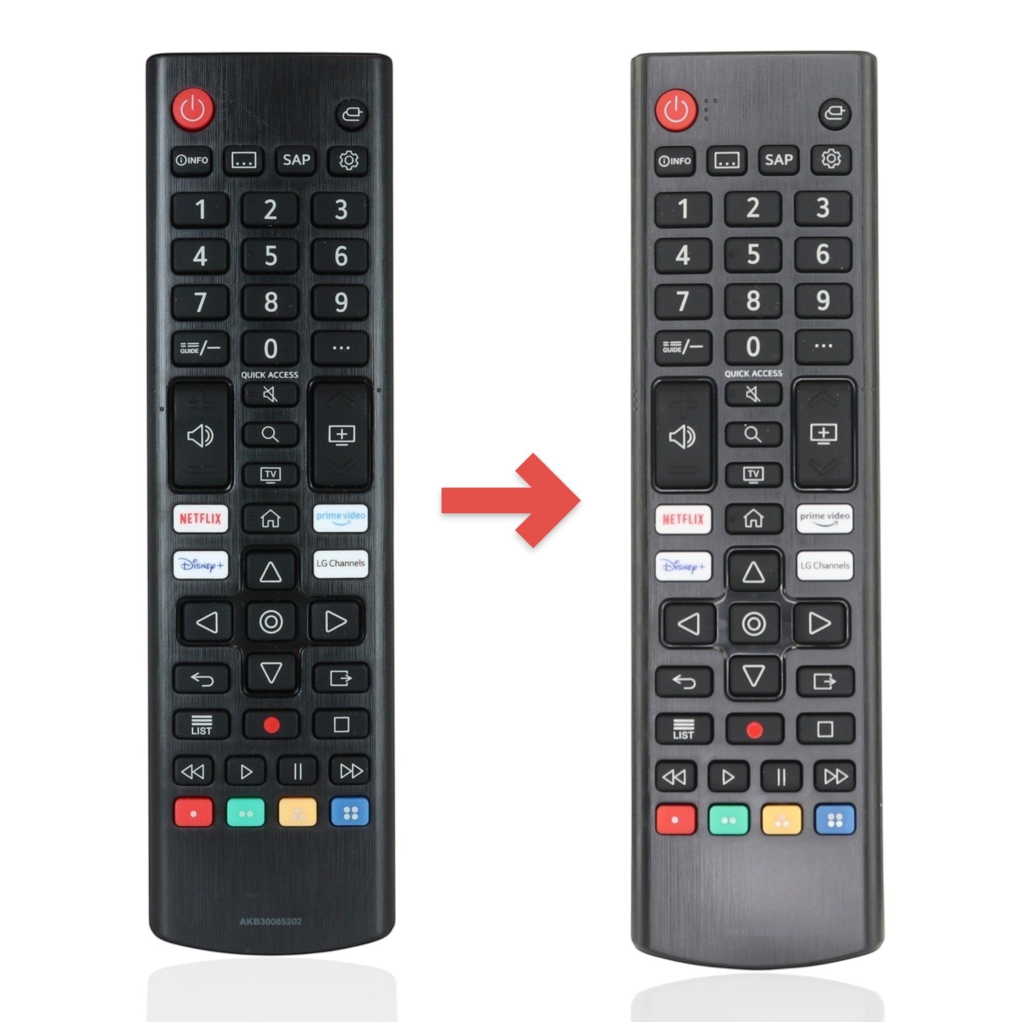 Anderic replacement remote control for LG TVs featuring Netflix, Prime Video, and Disney+ shortcut buttons.