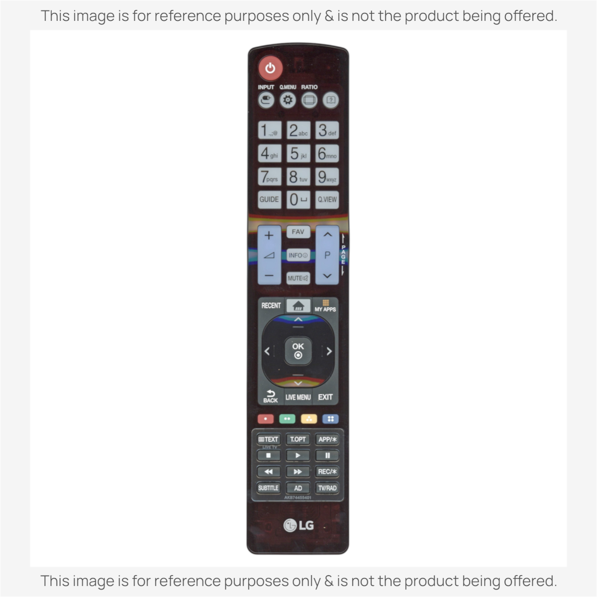Anderic replacement remote control for LG TVs featuring dedicated buttons for My Apps, Input, and Menu functions.